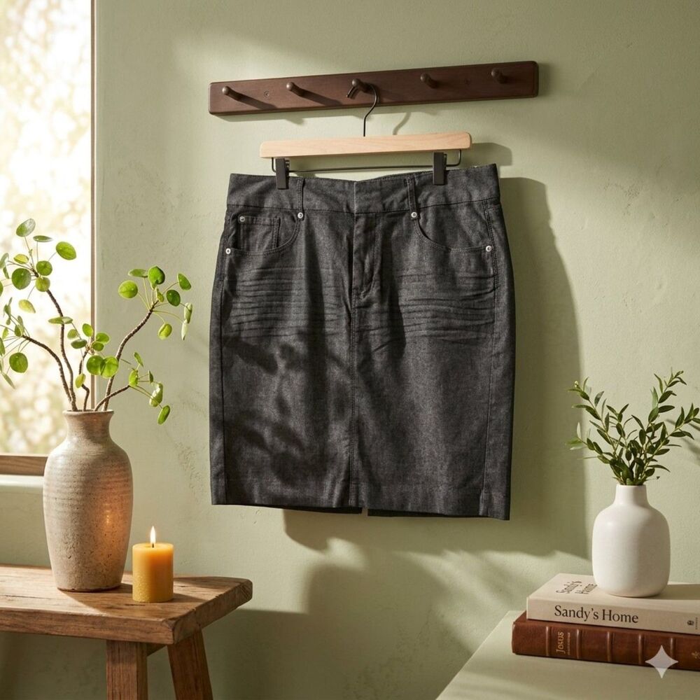 Gap Factory Denim Mini Skirt Womens 14 Black Knee Length 5 Pocket Crinkle